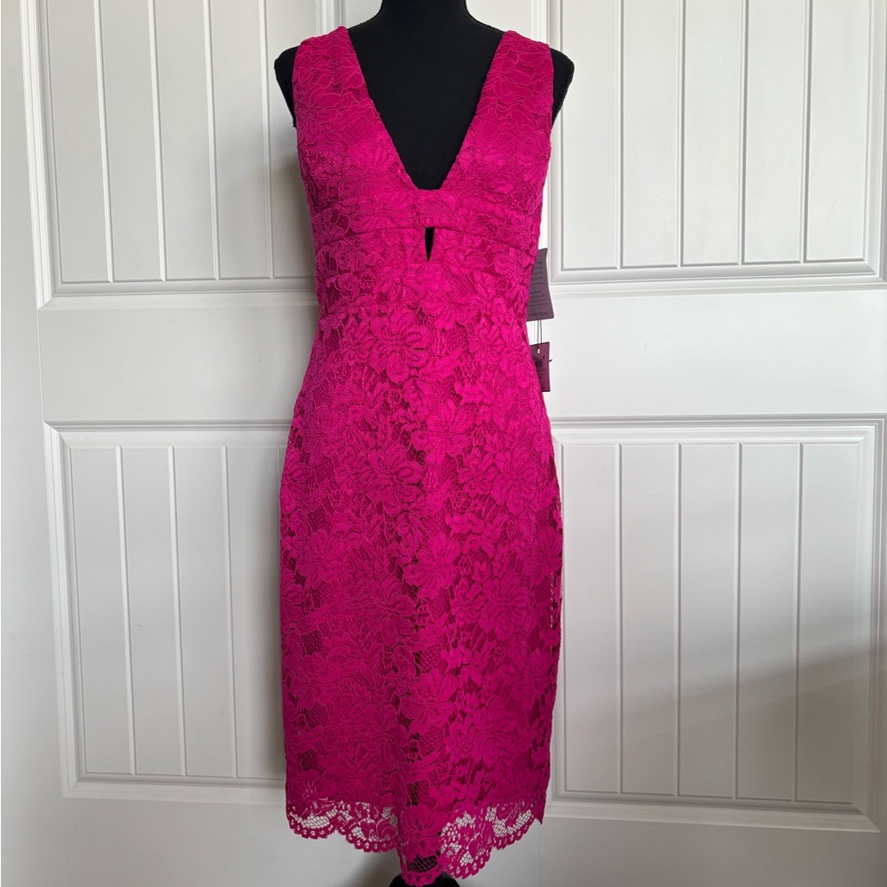 Laundry By Shelli Segal Fuchsia Lace Midi Dress